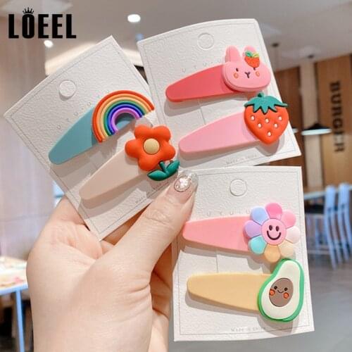 2-3Pcs/Set Cute Headwear Children Unicorn Rainbow Hair Clip Flower Fruit BB Clip Girls Ice Cream Hairpins Kids Cartoon Headdress