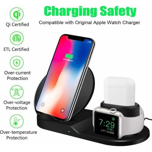 3 in 1 10W Qi Fast Charging Pad For iPhone X XR Xs Smasung S9 Plus Portable Wireless Charger For Apple Watch 4 3 2 1 for Airpods