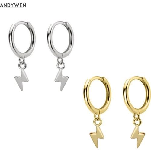 ANDYWEN 925 Sterling Silver 9mm Light Circle Dangle Charm Earring Pendientes Lightting Huggies Hoops Plain Luxury Jewelry
