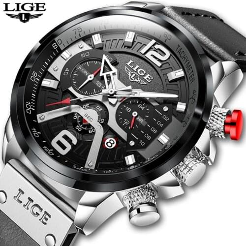 2021 Watches Mens LIGE Top Brand Luxury Sports Watch Men Fashion Automatic Calendar Leather Wrist Watch For Men Black Male Clock