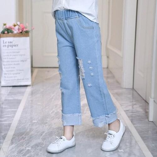 Spring autumn Boys girls with Holes Loose-Fit Jeans Korean-style Children Baby Casual Cowboy Versatile Trousers Pants