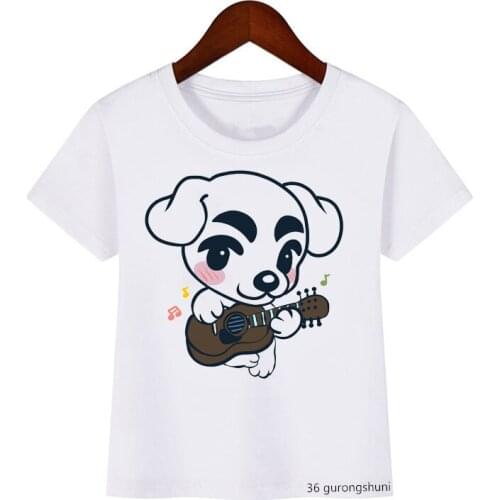 Funny Dog and Guitar Music Cartoon Print T-shirt Children Clothing Summer Tops Fashion Harajuku Graphic T Shirt Girls /boys