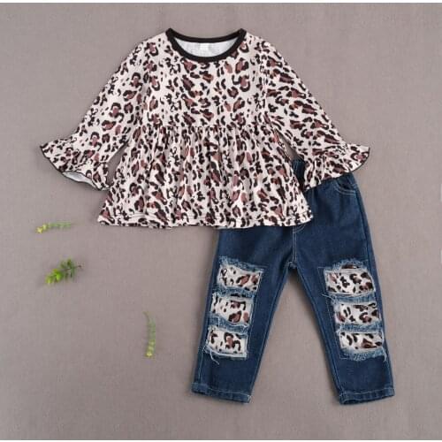 Children Girls New Fashion Clothing A-Line Tops And Denim Pant Baby Girls Clothes Sets Long Sleeve O-Neck T-shirts Kids Jeans