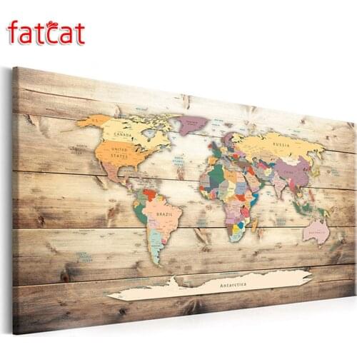 FATCAT World map wooden board background 120x80cm 5D DIY Diamond Painting Full Diamond Embroidery kit Mosaic landscape AE1931