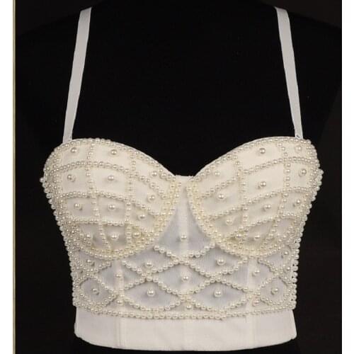 Wriufred Pearl camisole womens outerwear bralette fashion larger size ladies sexy short tube top lingerie