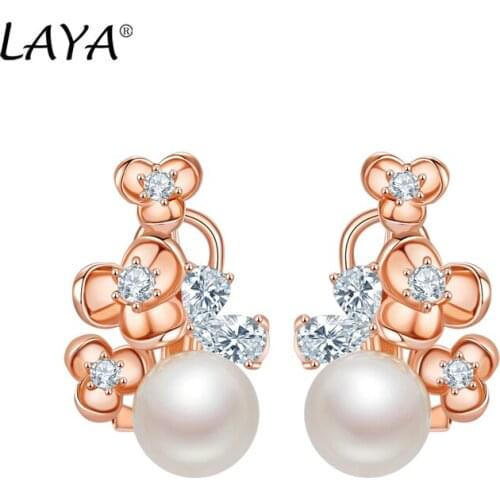 LAYA 925 Sterling Silver Earrings High Quality Zircon Shell Pearl Earrings For Women Wedding Birthday Party Beads Jewelry Making
