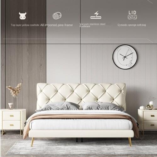 Light luxury leather bed 1.8m soft bed simple postmodern master bedroom furniture atmosphere double bed pull buckle leather art