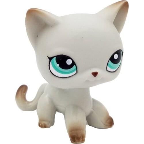 LPS CAT pet shop cute toys cat #391 mini short hair standing light grey kitten green eyes cute gifts animal figure original