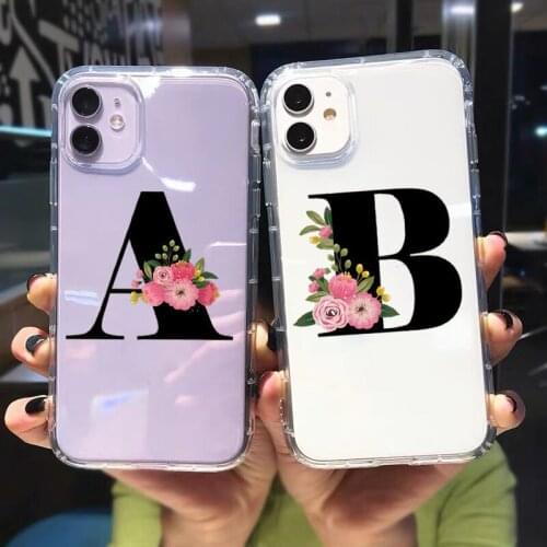 ZUIDID Fashion Flower Letter A B Phone Case For iPhone 11 Pro MAX 12 XS X 7 SE20 XR 8Plus Shockproof Clear Soft TPU Cover Fundas