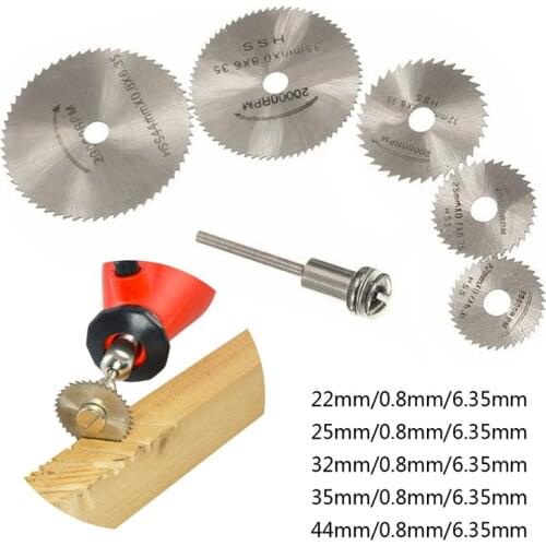 6pcs 22-44mm Set Mini HSS Circular Saw Blade Rotary Tool For Metal Cutter Power Tool Set Wood Cutting Discs Drill Mandrel Cutoff