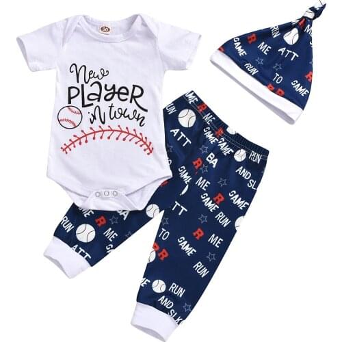 New 3Pcs/Set Baby Boys Football Clothes Kids Shorts Sleeve Top + Pants Set Kids Fashion Summer Outfits