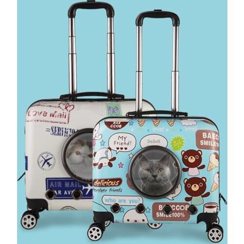 Pet Dog Cat Trolley Case Carrier Portable Cat Outdoor Carriing Universal Wheel Breathable Cats Travel Space Bag Airline Approved