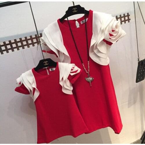 Dress for mum and daughter mom and me baby matching clothes mum daughter outfits Family Matching Summer Red Princess Dresses