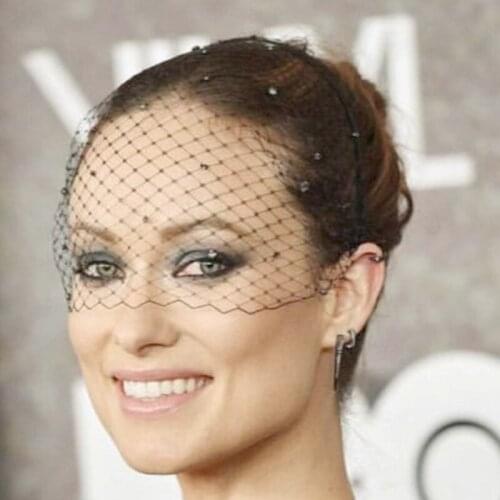 Black Headband Veil Diamante Crystals Face Birdcage Veil Crystal Beaded Women Wedding Veil Accessories