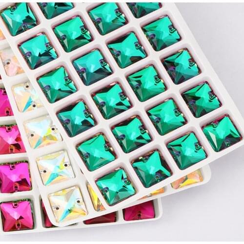 Iridescent Shiny Square K9 Flat Back Sew on Stones Glass Rhinestones Glass Strass Crystal Sew On Clothing Decoration Hand Bags