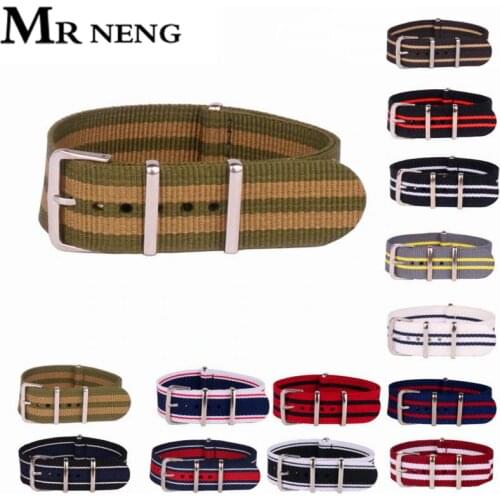 MR NENG Brand Nato Woven Fiber watchband 20mm Green Gold Stripe Nylon Watch Bracelet Straps Wristwatch Band Buckle Cheap fabric
