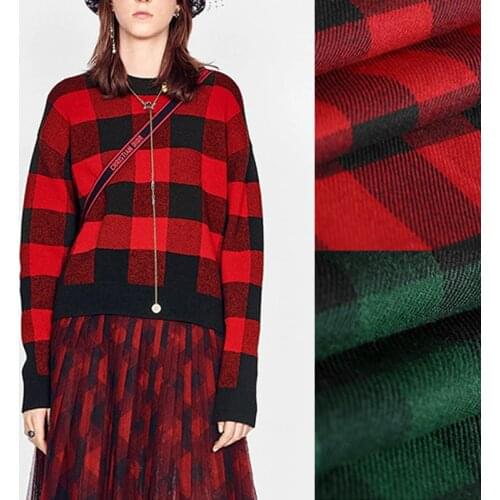 145CM Wide 490G/M Weight Red Green Check Print Wool Polyester Viscose Fabric for Autumn Winter Coat Jacket E1127