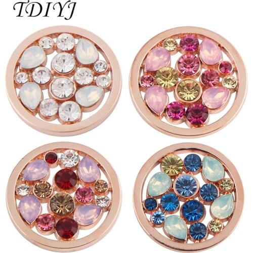 TDIYJ New Arrival Rose Gold Alloy Coin 33mm with Full Multicolor Crystal for Coin Pendant Necklace 8pcs/lot