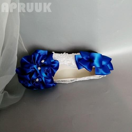 Luxury royal blue flower flats shoes woman handmade plus size 41 42 female ladies performance ceremony party bridal flats shoes