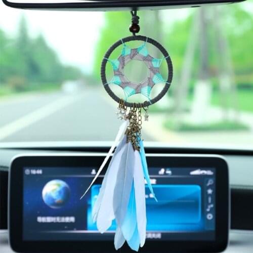 Feather Decoration Heptagram Dreamcatcher Car Pendant Home Decor Dream Catcher Wind Chimes Auto Rearview Mirror Hanging Ornament