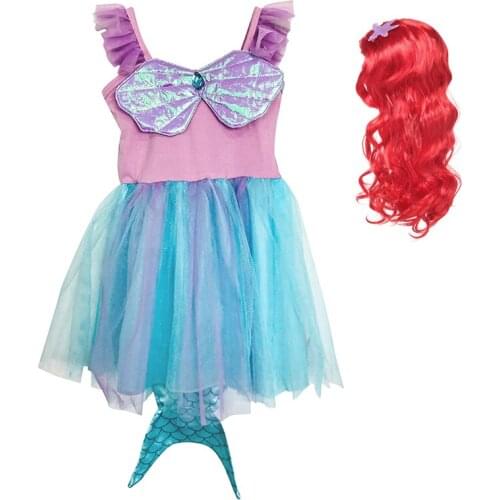 VOGUEON Little Mermaid Girl Dress Cute Design Fish Tail Princess Dress Sleeveless Halloween Birthday Party Cosplay Costume Kids