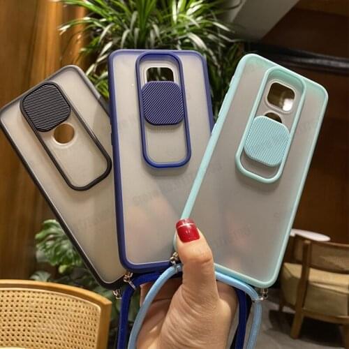 Slide Camera Lens Protective Cover For Motorola G9 Play Soft TPU Phone Case For MOTO G9 E7 Plus Crossbody Necklace Lanyard Cover