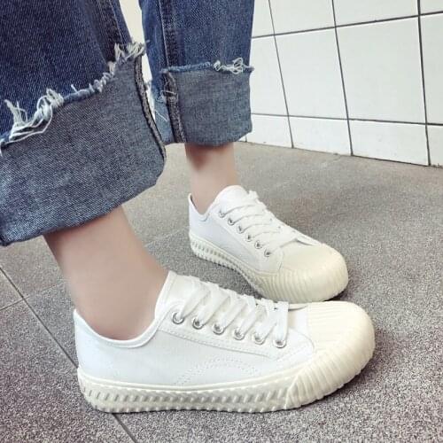 Womens Shoes Wild Breathable Students Flat Multicolor Bottom Shoelace Shallow Vulcanized Shoes Women Solid Color Canvas U12-30