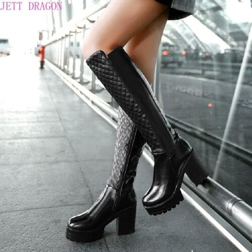 2021 Winter New Knee High Platform Boots Women Thick Heel Wrinkle Boots Womens Casual Autumn Heels Shoes Female Botas Mujer 43