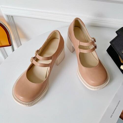 2021Women Mary Janes Shoes Sweet Style Ladies High Heels Round Toe Chunky Heels for Girls Comfortable High-Heeled Footwear Pumps