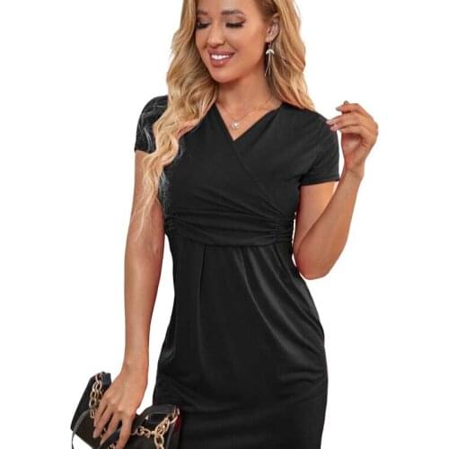 2021 Summer Womens Solid Color V-Neck Mini Dress