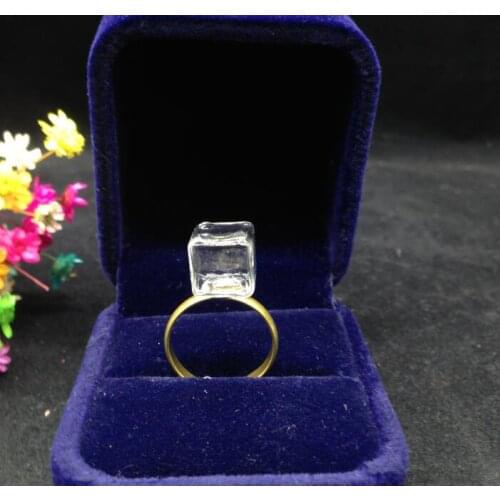 100sets/lot 10*10mm glass square globe with ring findings set glass bottle vial rings handmade jewelry accessory fashion DIY