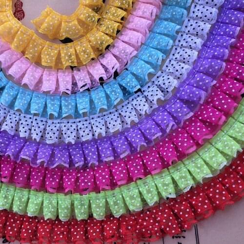 2 meters 25mm Dots Printed Organza Stain Lace Wrinkle Ribbon DIY Toy Doll Dress Trim Curtain Clothing Decoration Accessories