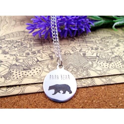 3pcs/lot Fashion stainless steel necklace "papa bear" Charms Pendant necklace Jewelry Gift more style for choosing