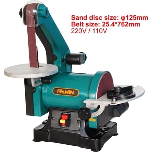 300W Household Belt Polishing Grinding Sanding Machine 125mm Sand Disc Woodworking Desktop Sander Grinder Polisher 25.4*762mm