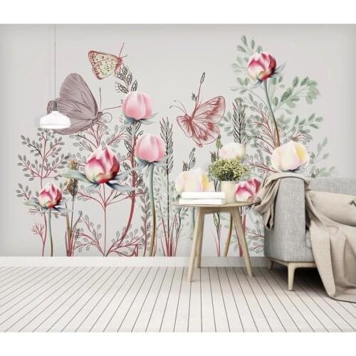 3d photo wallpaer custom mural European style modern minimalist pink floral butterfly decor living Room wallpaper for walls 3 d