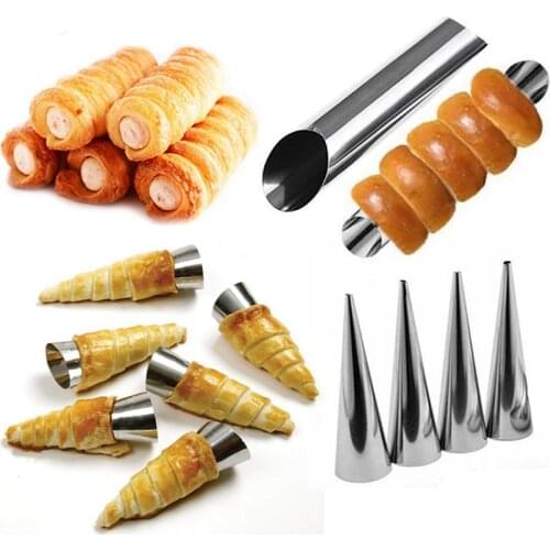 6pcs Stainless Steel Baking Tools Kitchen Accessories Croissants Bread Cake Mold Cones Horn Pastry Roll Spiral Bake Tubes Cookie