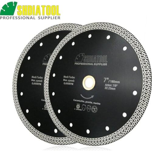 SHDIATOOL 2pcs Dia 7" Hot pressed sintered Mesh Turbo Diamond Saw blade 180mm Dry or Wet Cutting Disc Diamond Wheel Tile Marble