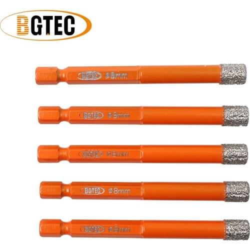BGTEC 5pcs 8mm Hex shank Quick-fit drilling bits Vacuum Brazed diamond drill bits for ceramie tile granite Dry Hole saw