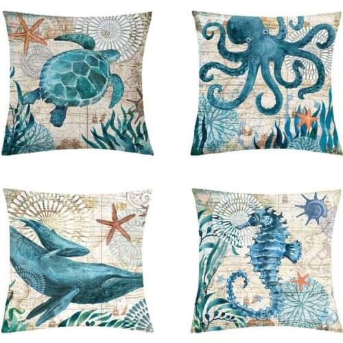 Turtle Printing Cushion Cover Sea Style Octopus Polyester Decorative Pillow Case Sofa Cushion Cover Sea Pillowcases Home Decor