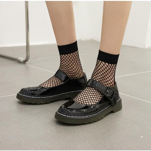 Black Punk Style Platform Shoes Women Sexy Metal Buckle Rivet Pu Leather Girls Goth Shoes Med Heel Handmade Plus Size 43