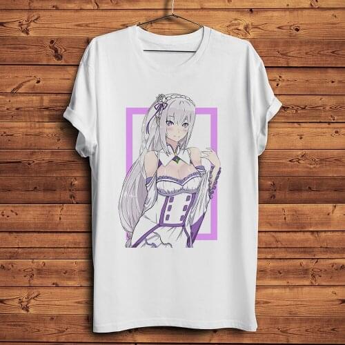 Cute Emilia Rem Anime t shirt Men Homme Casual Tshirt Unisex Re Life in a different world from zero Streetwear Otaku ACGN Tee