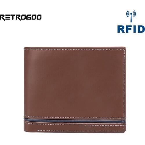 RETROGOO Business Wallet Brown Genuine Leather Card Holder Zipper Pocket Wallet Coin Pocket Purse Ultra Thin Retro Male Cartera