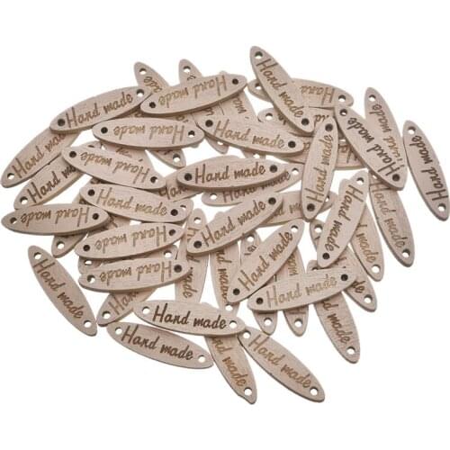 50pcs/Set Wooden Button "Hand Made" Letters Carved Wood Button Sewing Accessories For Clothes Decoration Handmade DIY Craft