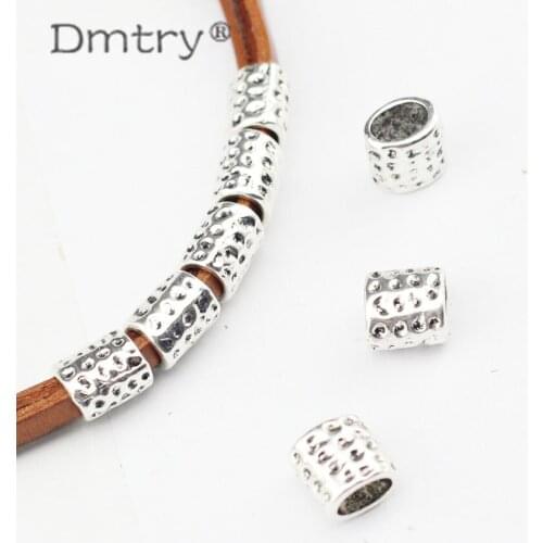 Dmtry 10pcs/lot Wholesale Ancient Silver Charms Beads Vintage Silver Spacer For Leather Cord Jewelry Making Handmade DIY LC0124