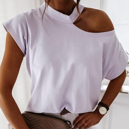 Girls Tshirt Off Shoulder Short Sleeve White Solid Black Ladies Tshirts Halter 2021 Summer Fashion Casual T Shirts Tops Women