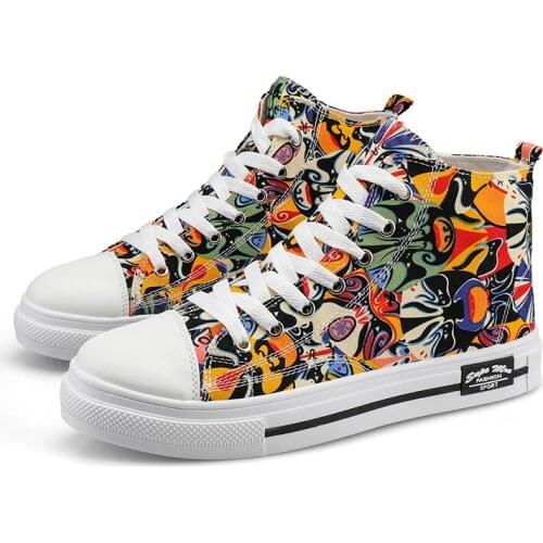 2020New Arrival Men Casual Shoes High Top Falts Sneakers Men Graffiti Canvas Shoes Unisex Female Brand Quality Zapatos De Mujer