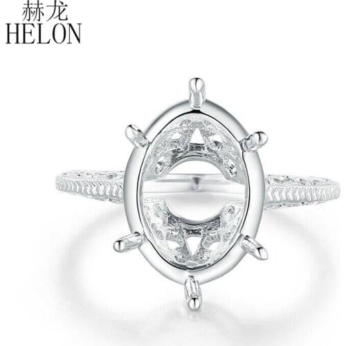 HELON Sterling Silver 925 Oval Cut 13X9mm Semi Mount Solitaire Engagement Wedding Antique Fine Jewelry Ring Women Vintage Ring