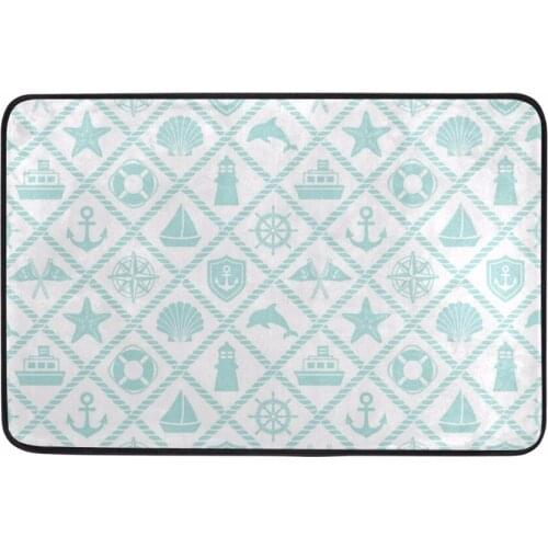 Mint Green Patterns Bathroom Mat Anti-Slip PVC Bath Mat With Boat Anchor Sailboat Stars Whales Carpet Used For Bathroom 40*60cm