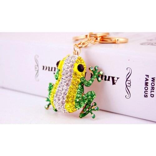 Colorful Crystal Frog Rhinestone Pendant Keychain Key Rings Steampunk Animal Key Chains Bag Holder Accessories Jewelry Wholesale