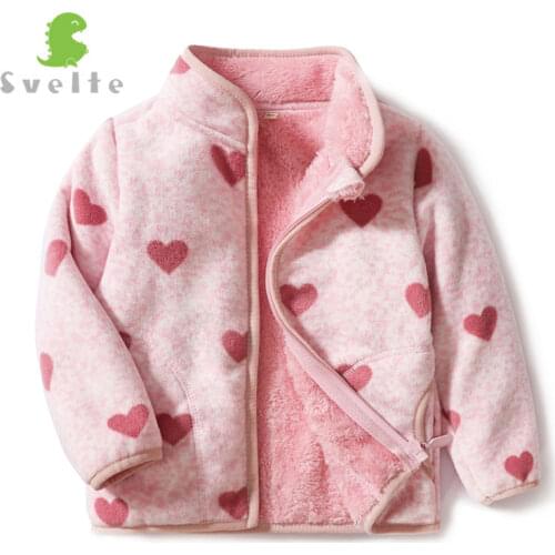SVELTE 2-12 Yrs Kids Polar Fleece Printed Jacket Girls Lining Faux Fur Heavyweight Sweater Coat for Winter